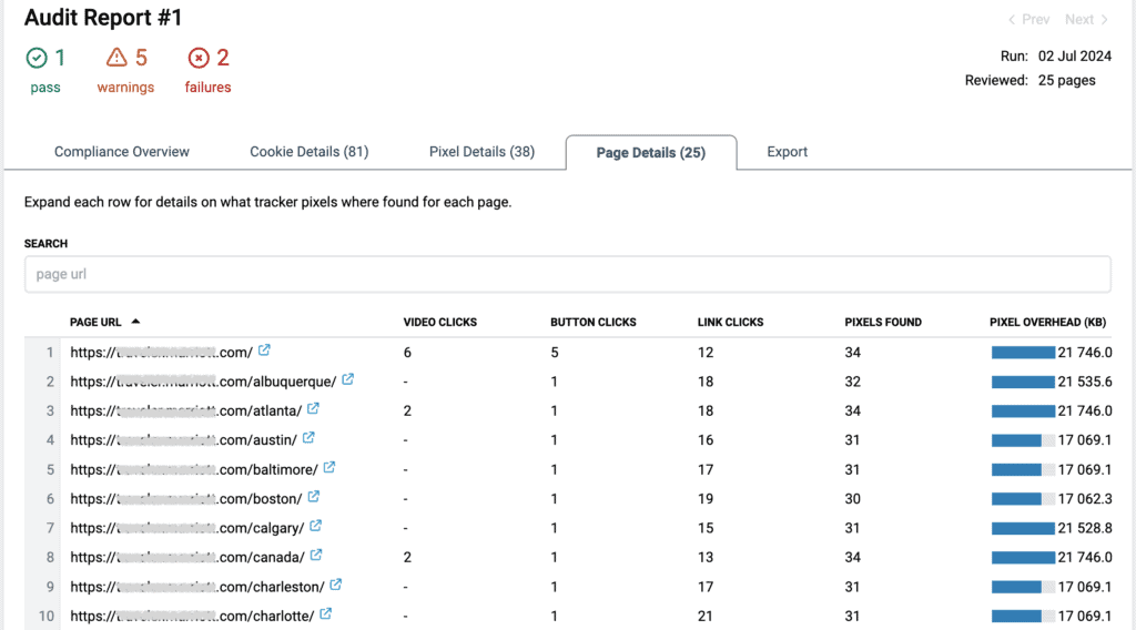 page details audit